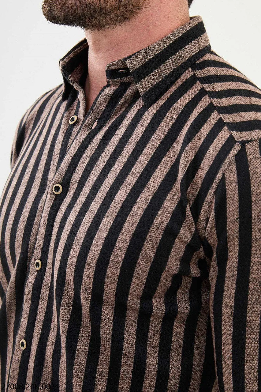 Black-Beige Striped Men's Shirt.
