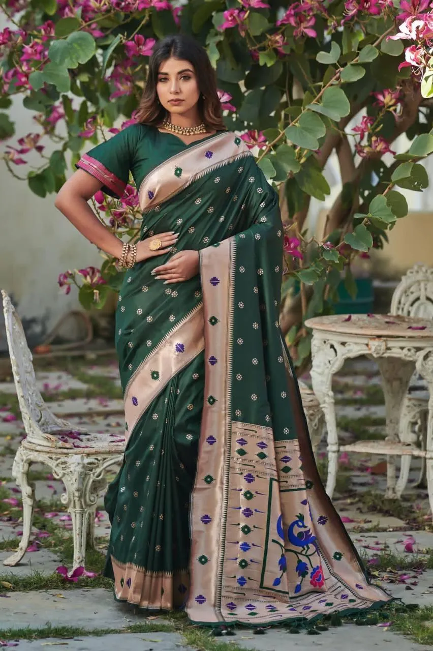 Bottel Green Banarasi Silk  Saree