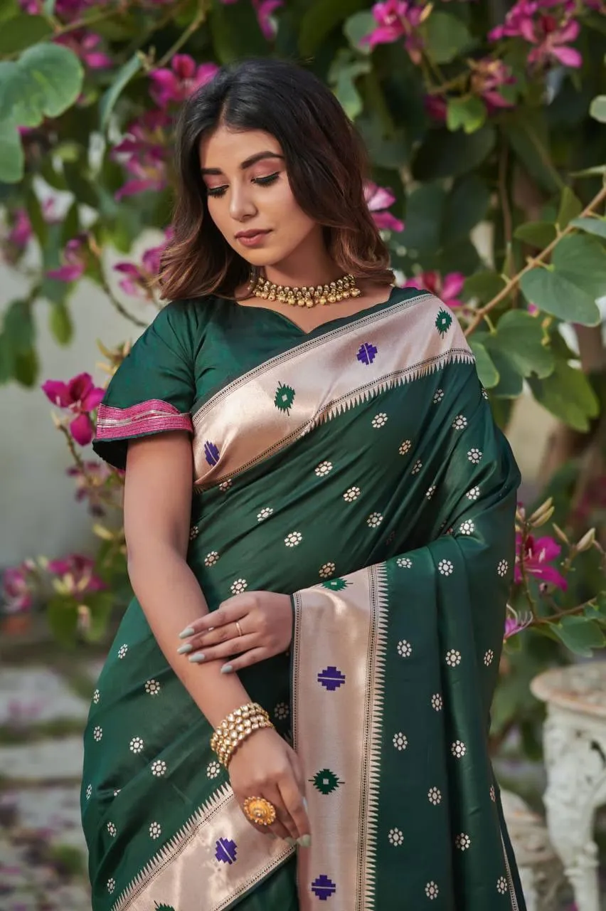Bottel Green Banarasi Silk  Saree