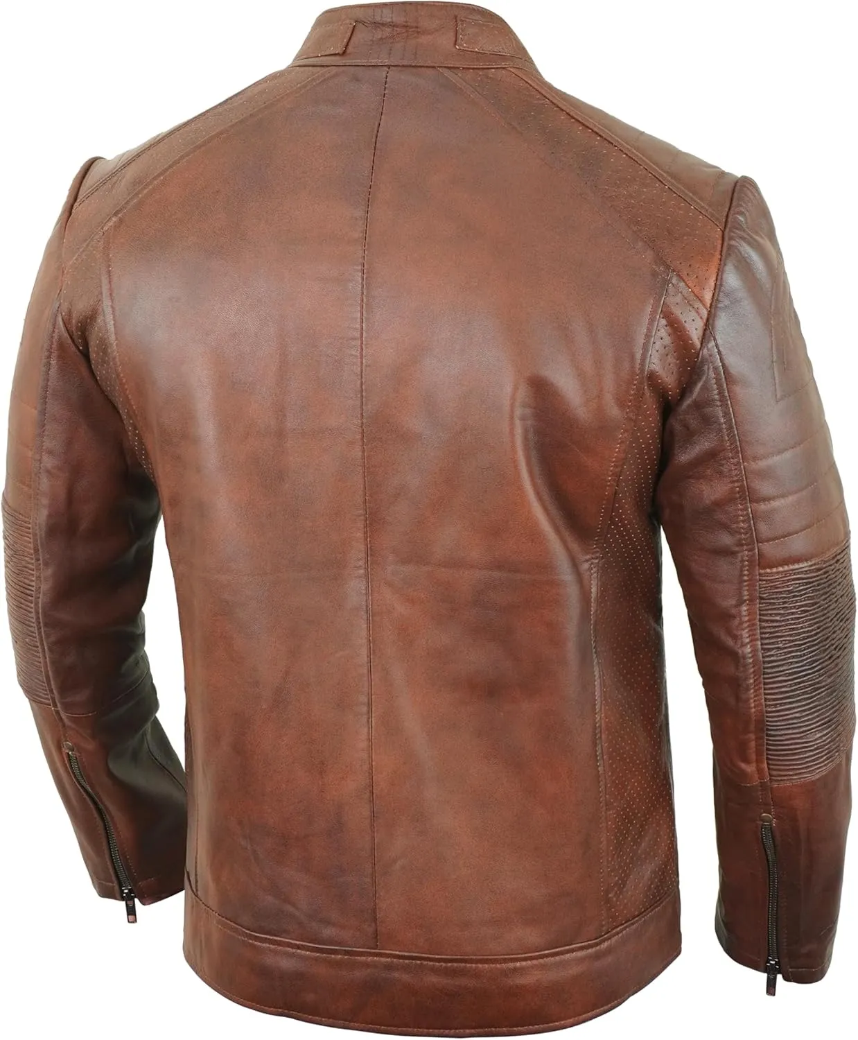 Cafe Racer Leather Jacket Men - Biker Style Moto Racer Mens Leather Motorcycle Jacket