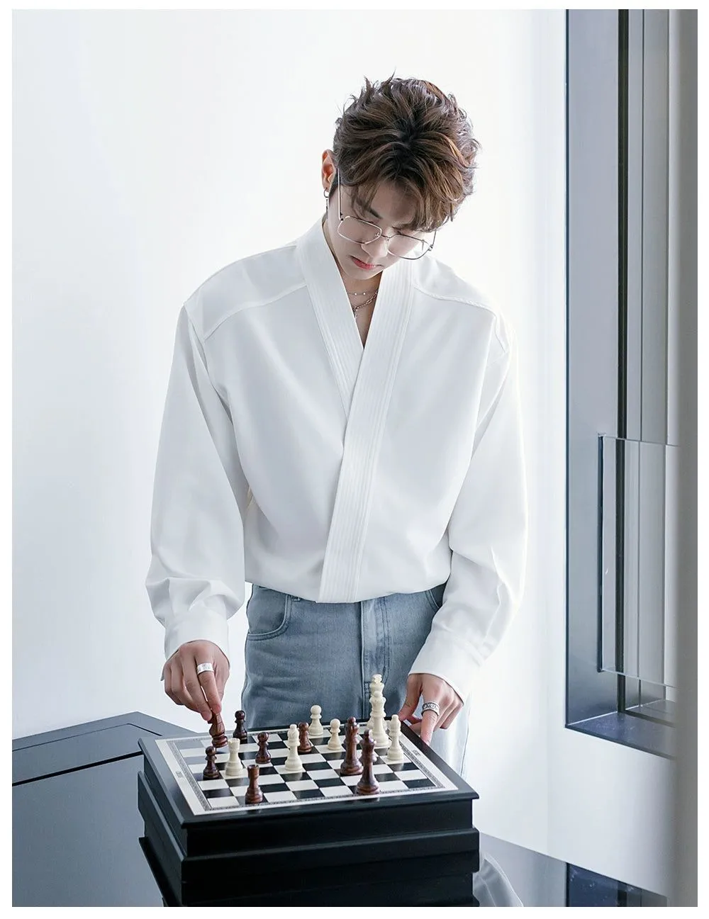 Chuan Collarless Relaxed Fit Shirt
