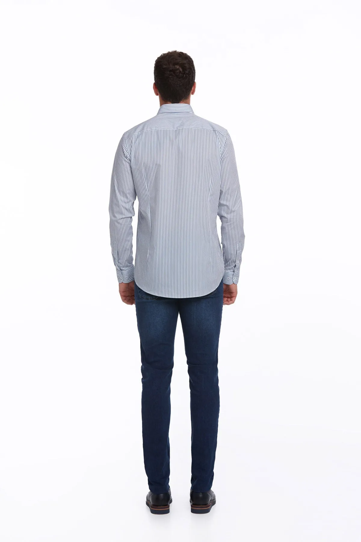 Comfort Fit Long Sleeve Striped Cotton Blue Casual Shirt