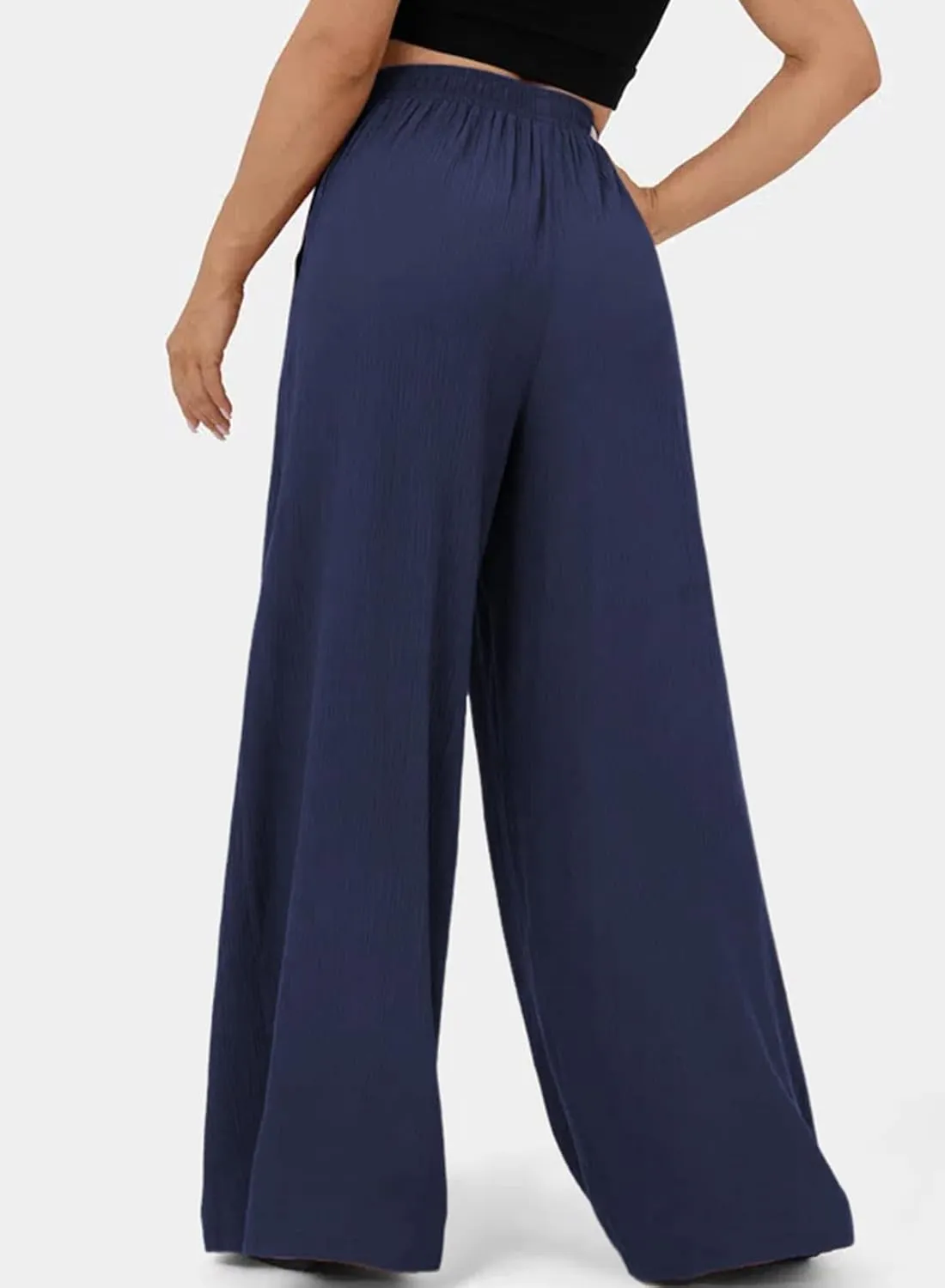 Dokotoo Womens High Waist Wide Leg Pants Flowy Casual Loose Spring Summer Solid Trousers with Pocket