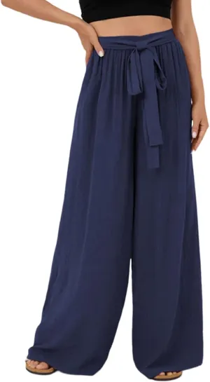 Dokotoo Womens High Waist Wide Leg Pants Flowy Casual Loose Spring Summer Solid Trousers with Pocket