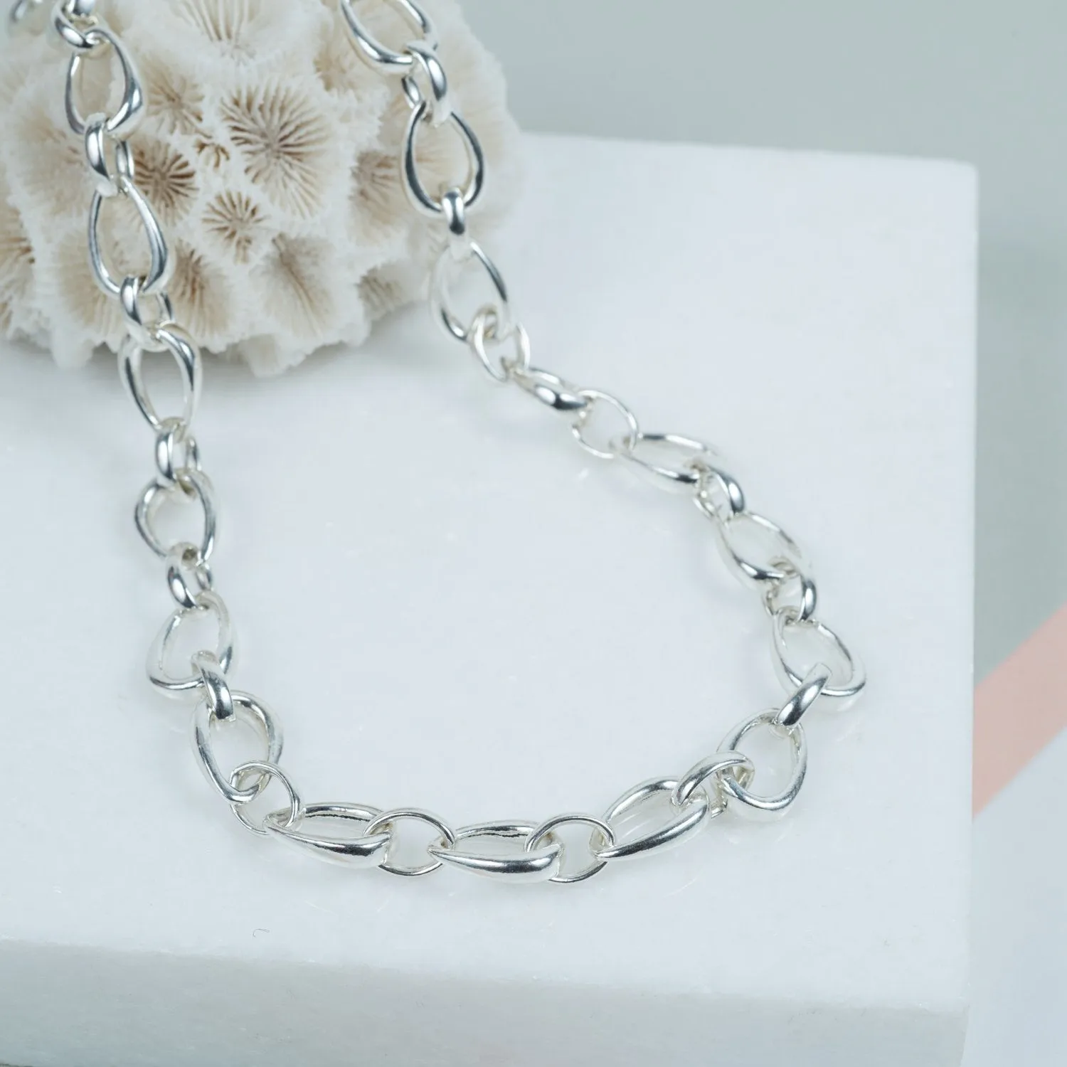 Egerton Sterling Silver Raindrop Link Necklace