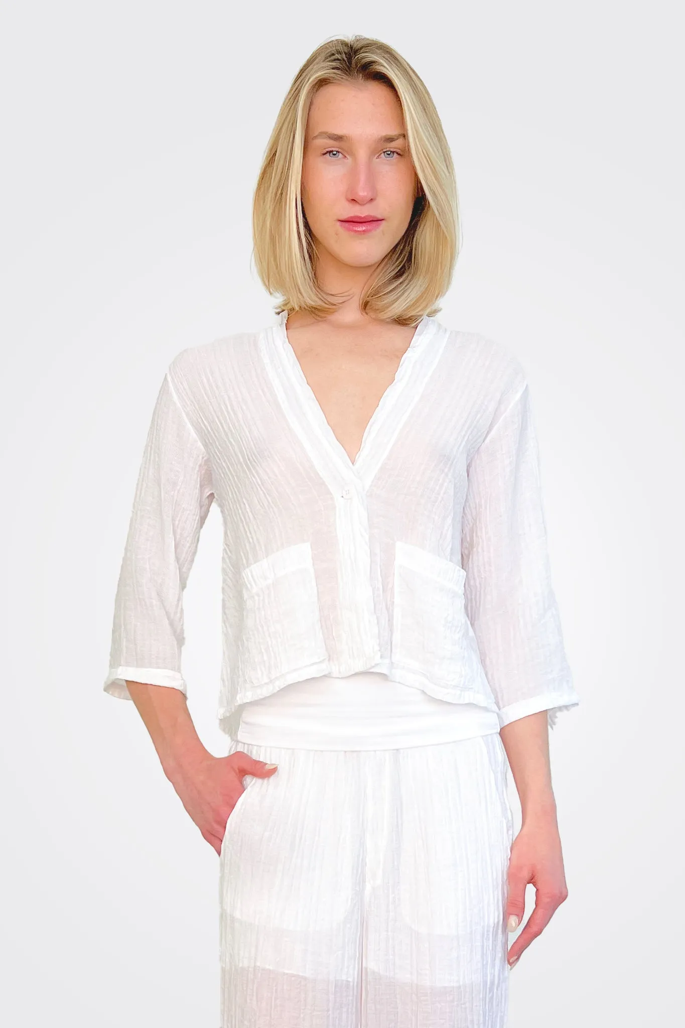 Half Sleeve Texture Jacket - White