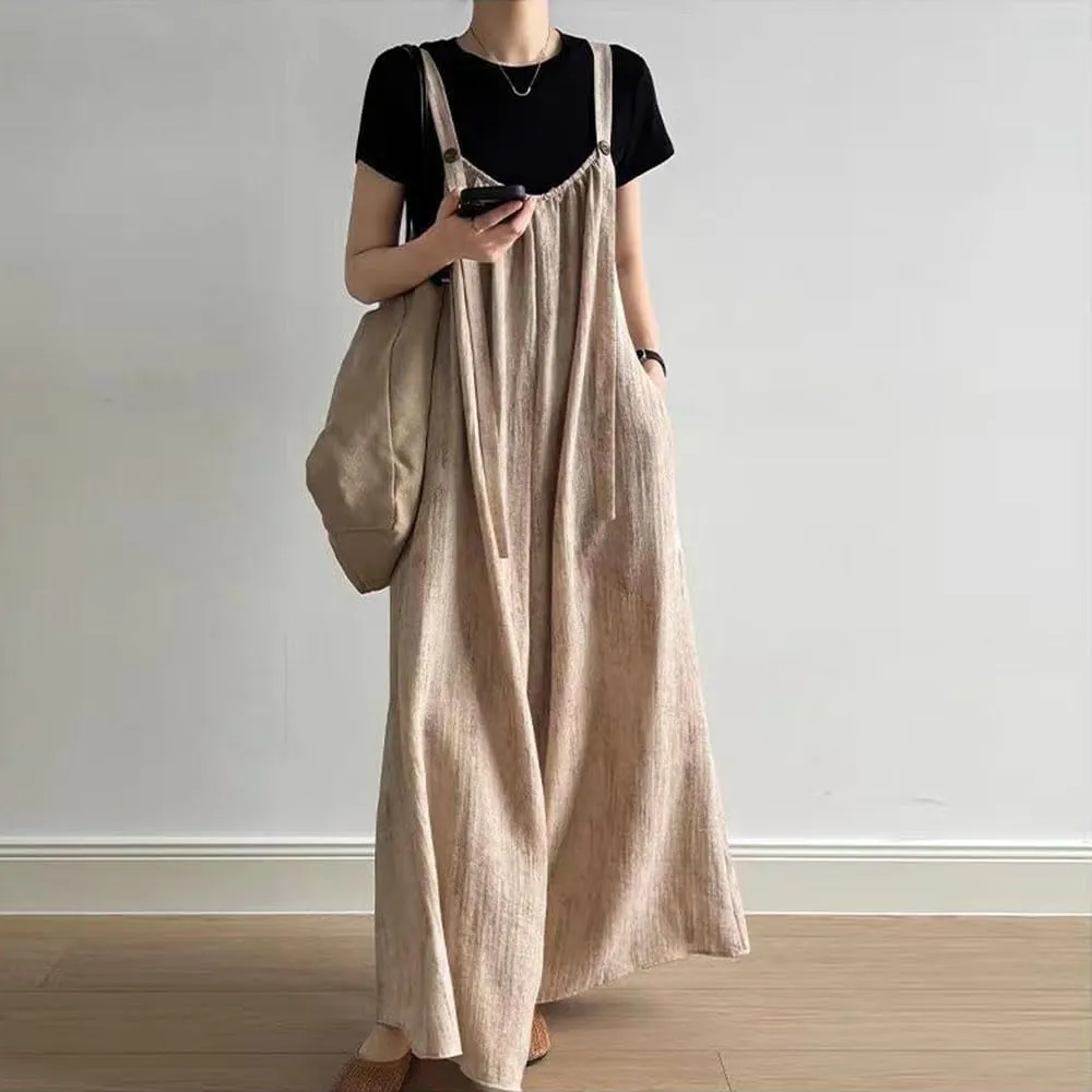 Japanese style lazy overalls for women, loose and casual, wide leg jumpsuit pants