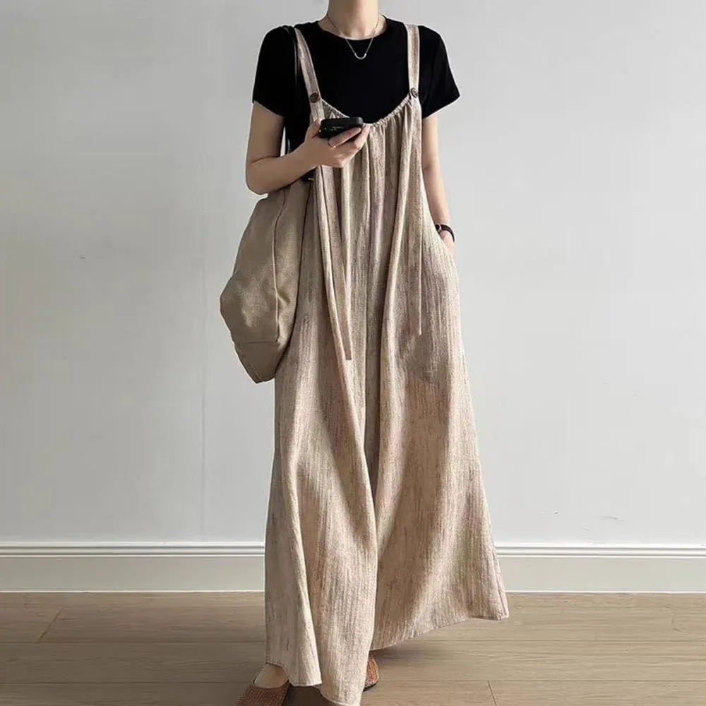 Japanese style lazy overalls for women, loose and casual, wide leg jumpsuit pants