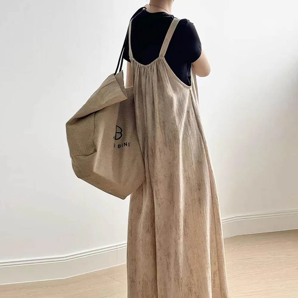 Japanese style lazy overalls for women, loose and casual, wide leg jumpsuit pants