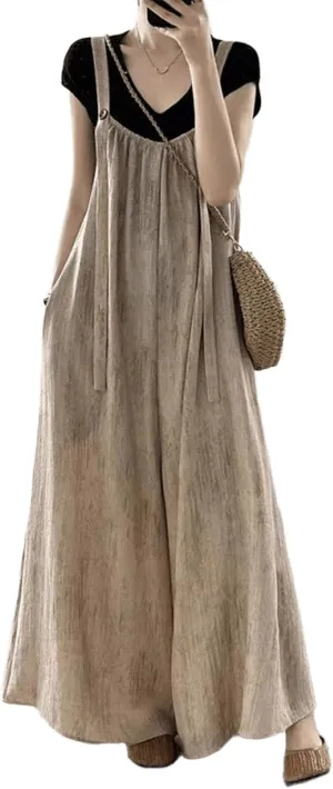 Japanese style lazy overalls for women, loose and casual, wide leg jumpsuit pants