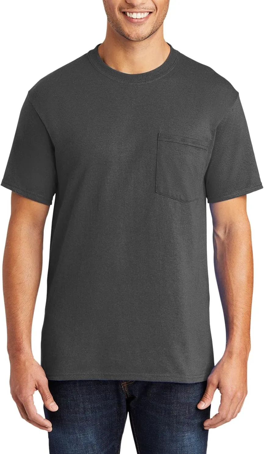 JustBlanks Mens Casual Tall Short Sleeve Tee Shirt Core Blend Crew Neck Pocket Tees for Men
