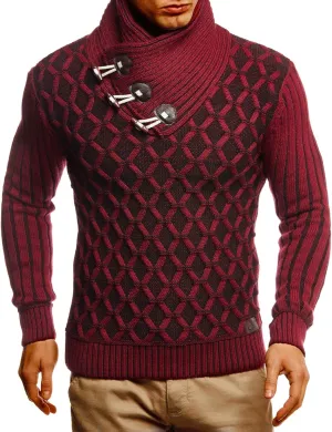 Leif Nelson Men’s Knitted Pullover | Long-sleeved with geometric pattern | Winter pullover with shawl collar for Men