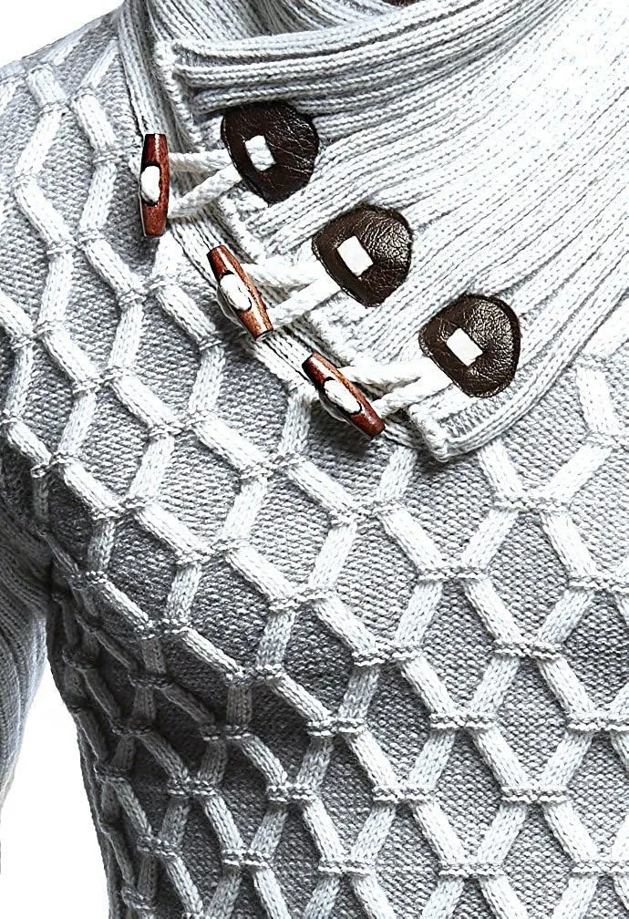 Leif Nelson Men’s Knitted Pullover | Long-sleeved with geometric pattern | Winter pullover with shawl collar for Men