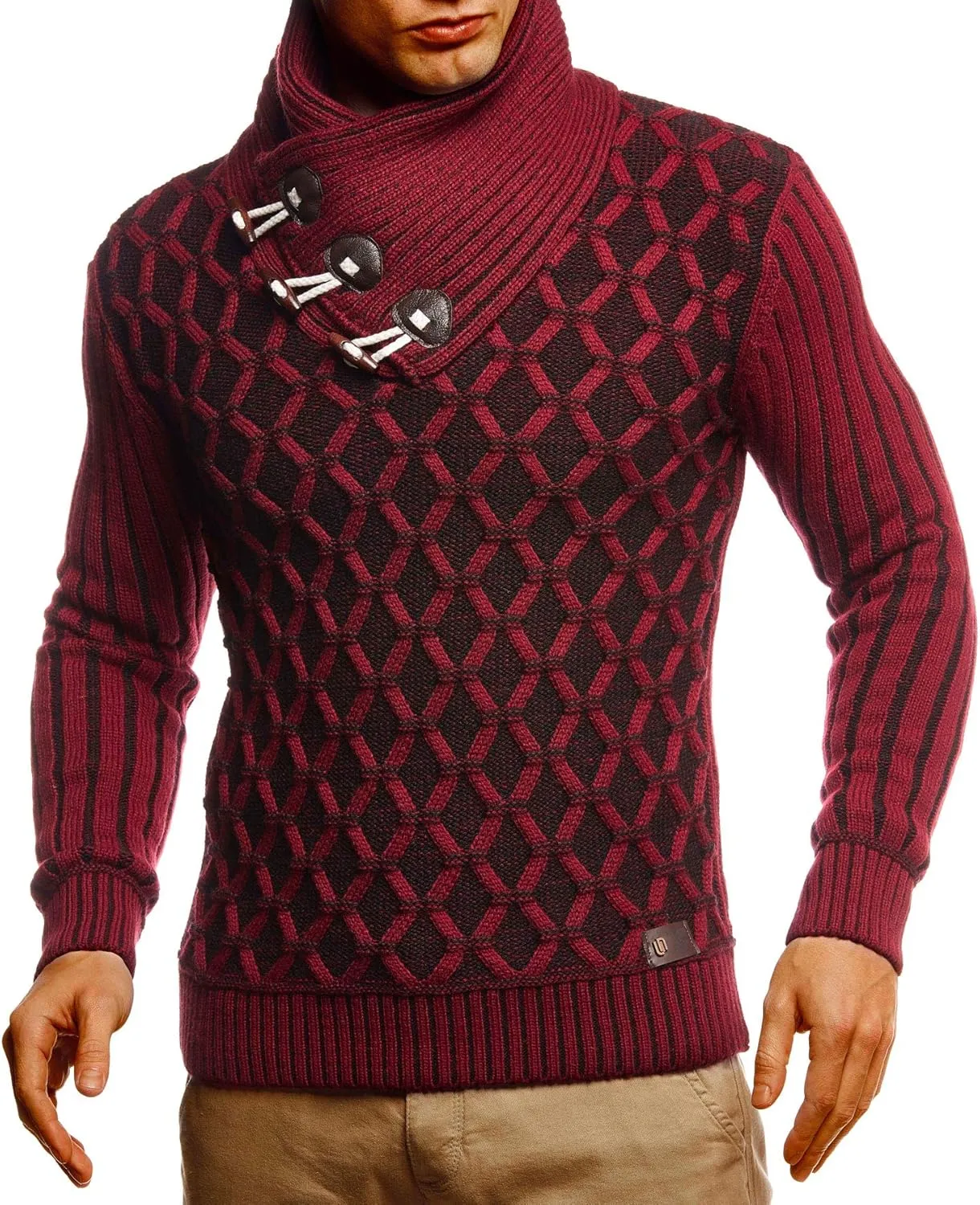 Leif Nelson Men’s Knitted Pullover | Long-sleeved with geometric pattern | Winter pullover with shawl collar for Men