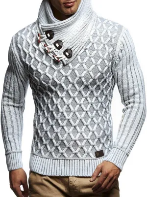 Leif Nelson Men’s Knitted Pullover | Long-sleeved with geometric pattern | Winter pullover with shawl collar for Men