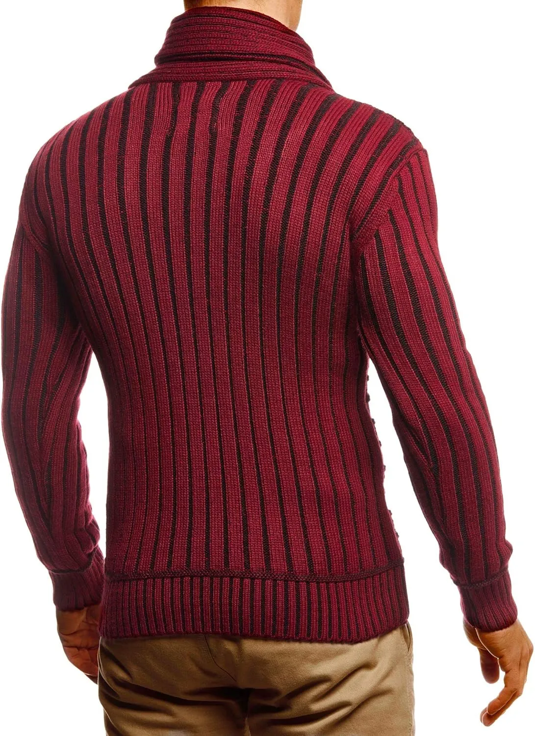 Leif Nelson Men’s Knitted Pullover | Long-sleeved with geometric pattern | Winter pullover with shawl collar for Men