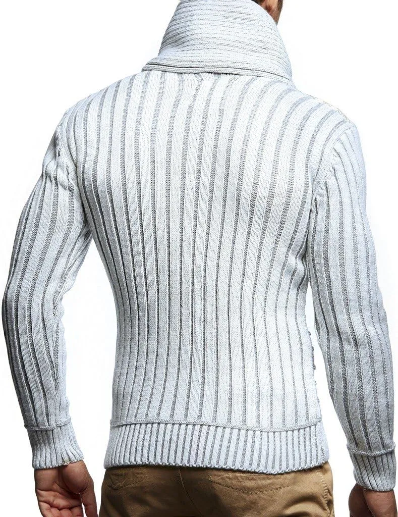 Leif Nelson Men’s Knitted Pullover | Long-sleeved with geometric pattern | Winter pullover with shawl collar for Men