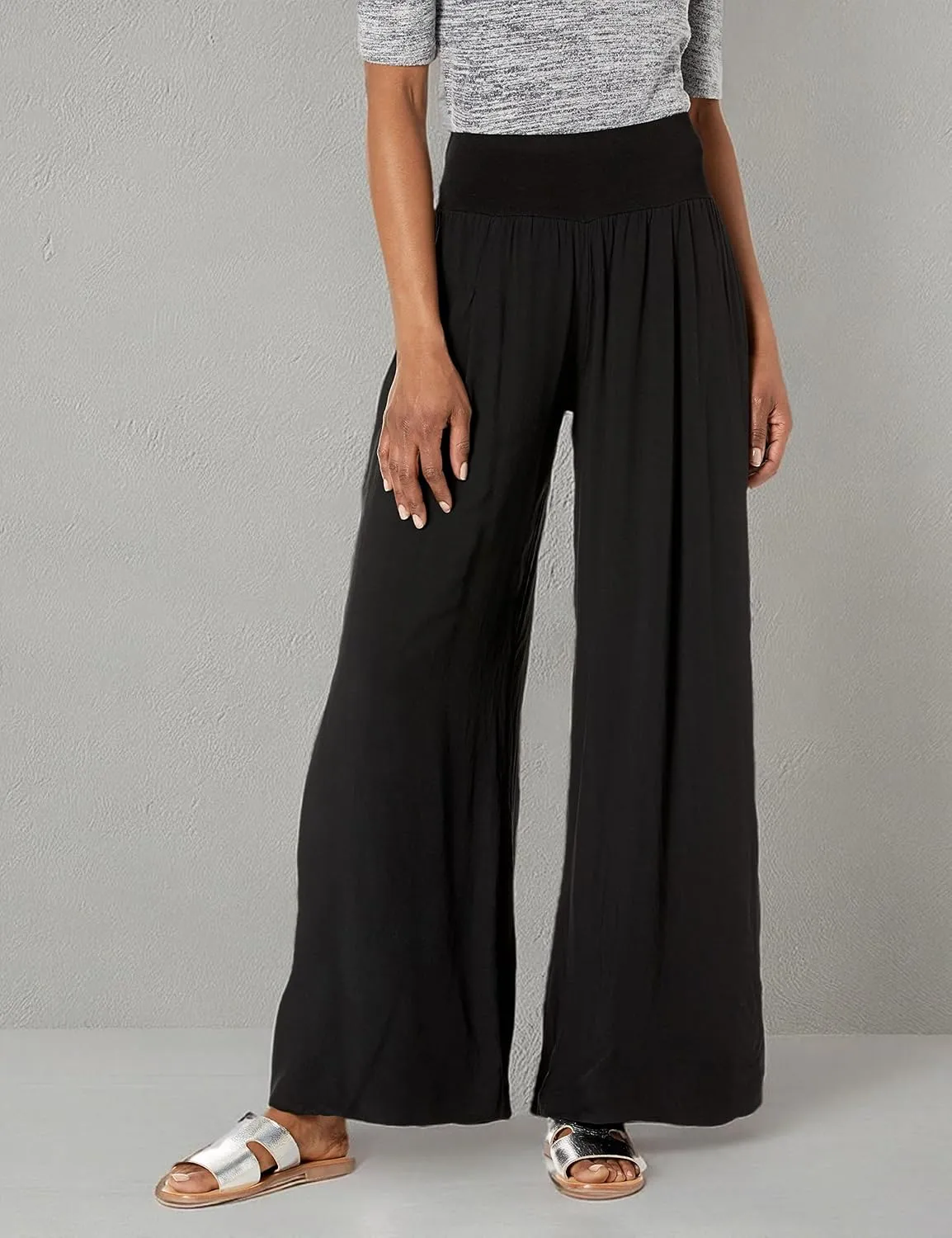M Made in Italy Women's Elastic-Waist Wide Leg Maxi Palazzo Pants