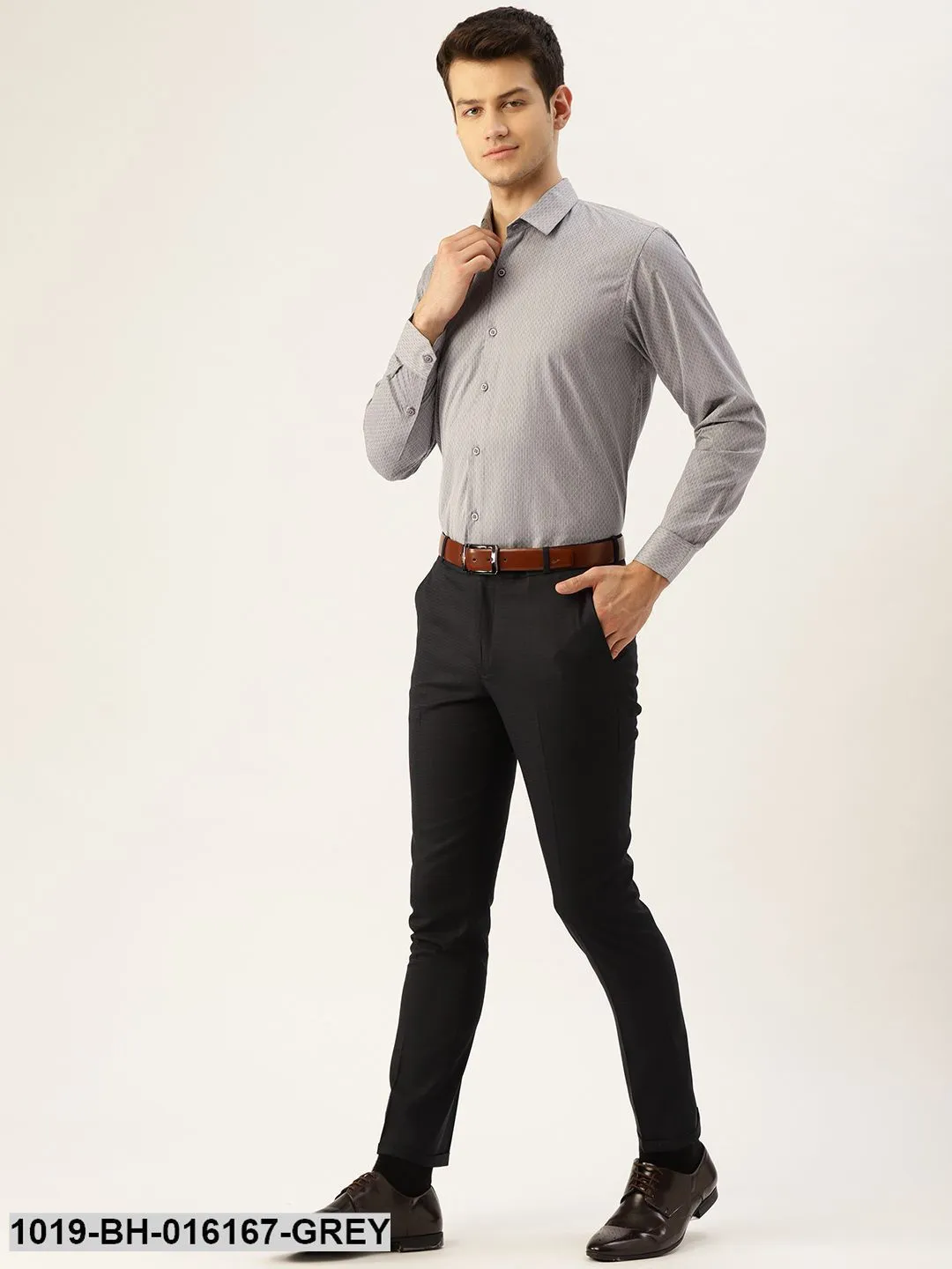 Men's Cotton Grey & Off White Striped Formal Shirt - Sojanya