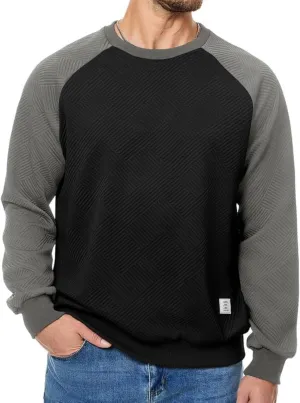 Men's Fall Crewneck Sweatshirts Patchwork Long Sleeve Geometric Texture Casual Pullover Shirt