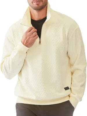 Men's Quarter Zip Sweatshirts Casual Mock Neck Pullover Long Sleeve Solid Geometric Texture Waffle Sweatshirt