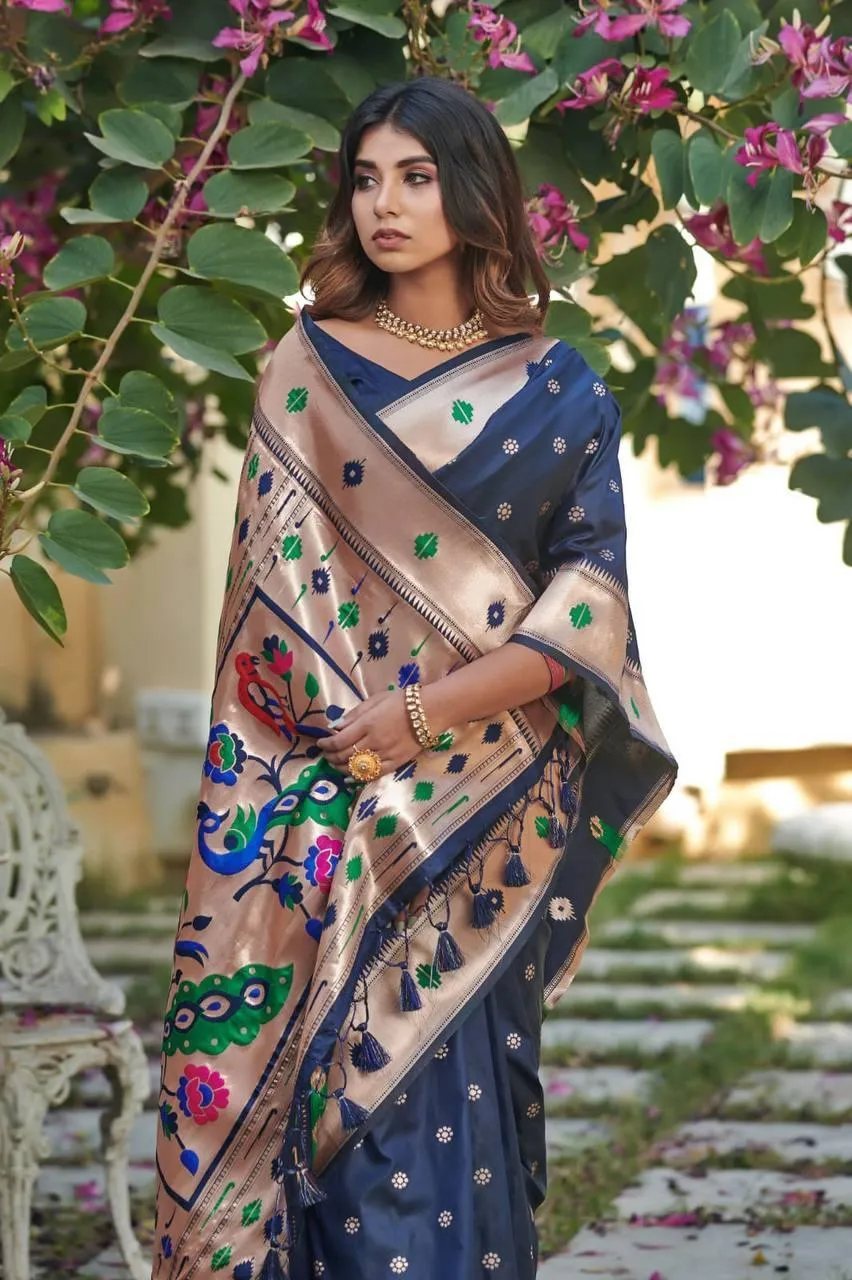 Navy Blue Banarasi Silk  Saree