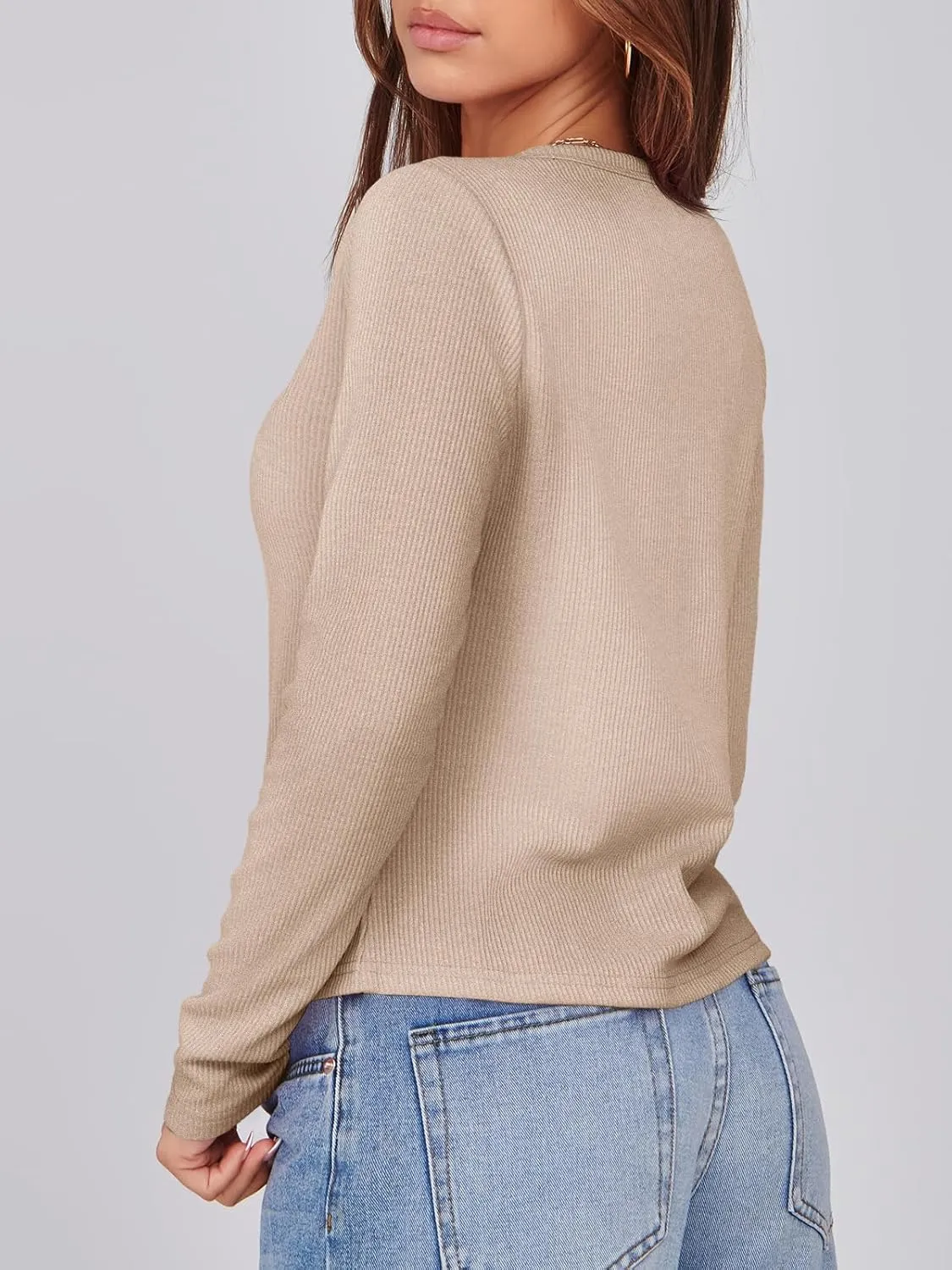 Saodimallsu Womens Lightweight Fitted Sweaters Crew Neck Long Sleeve Button Down Ribbed Knit Cardigan