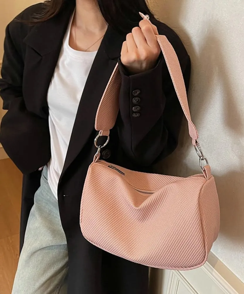 Texture Solid Polyester Shoulder Bag Large Capacity Practical Handbag for Women Tourist Commuter Sling Bags 2025