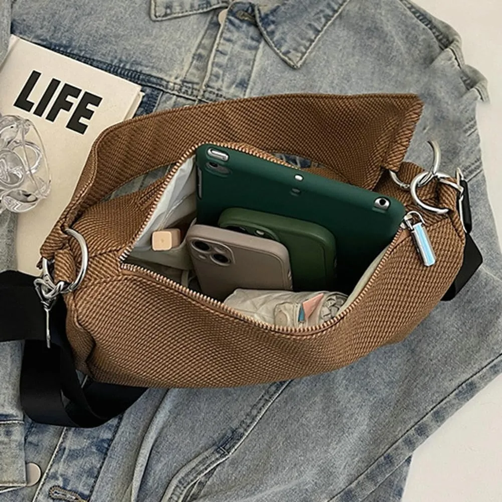 Texture Solid Polyester Shoulder Bag Large Capacity Practical Handbag for Women Tourist Commuter Sling Bags 2025
