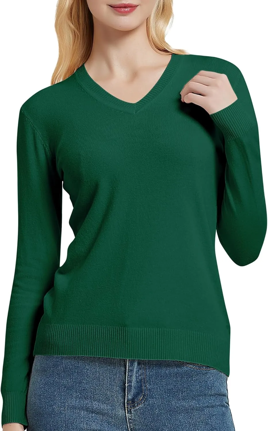 Urban CoCo Women's V Neck Long Sleeve Solid Classic Knit Pullover Sweater Tops