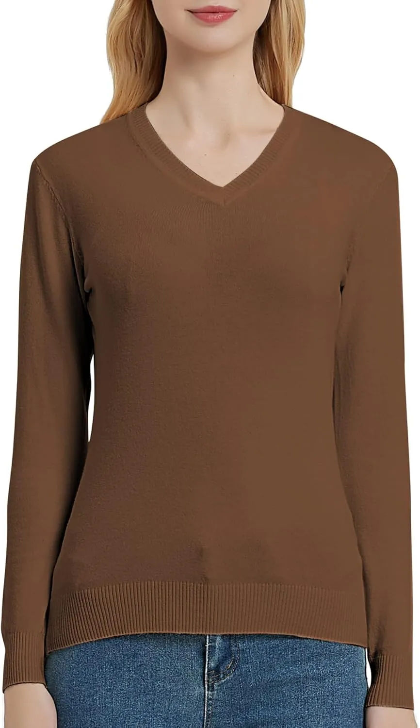 Urban CoCo Women's V Neck Long Sleeve Solid Classic Knit Pullover Sweater Tops
