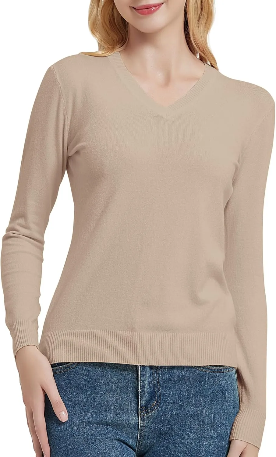 Urban CoCo Women's V Neck Long Sleeve Solid Classic Knit Pullover Sweater Tops