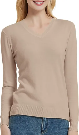 Urban CoCo Women's V Neck Long Sleeve Solid Classic Knit Pullover Sweater Tops