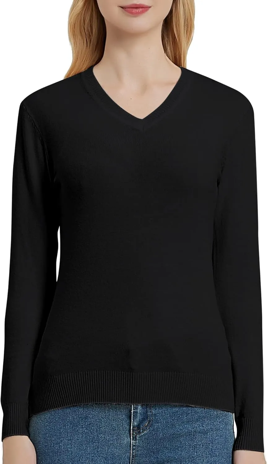 Urban CoCo Women's V Neck Long Sleeve Solid Classic Knit Pullover Sweater Tops