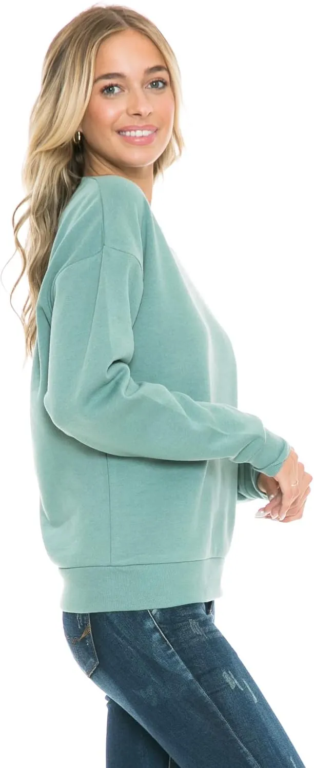 Urban Look Women's Fashion Basic Fleece Lined Crewneck Sweatshirt