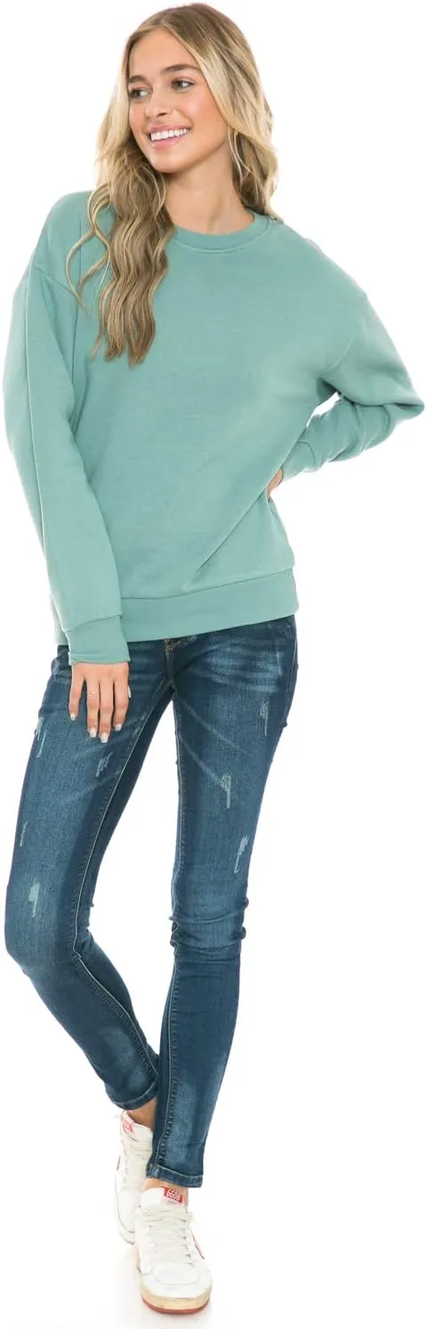 Urban Look Women's Fashion Basic Fleece Lined Crewneck Sweatshirt
