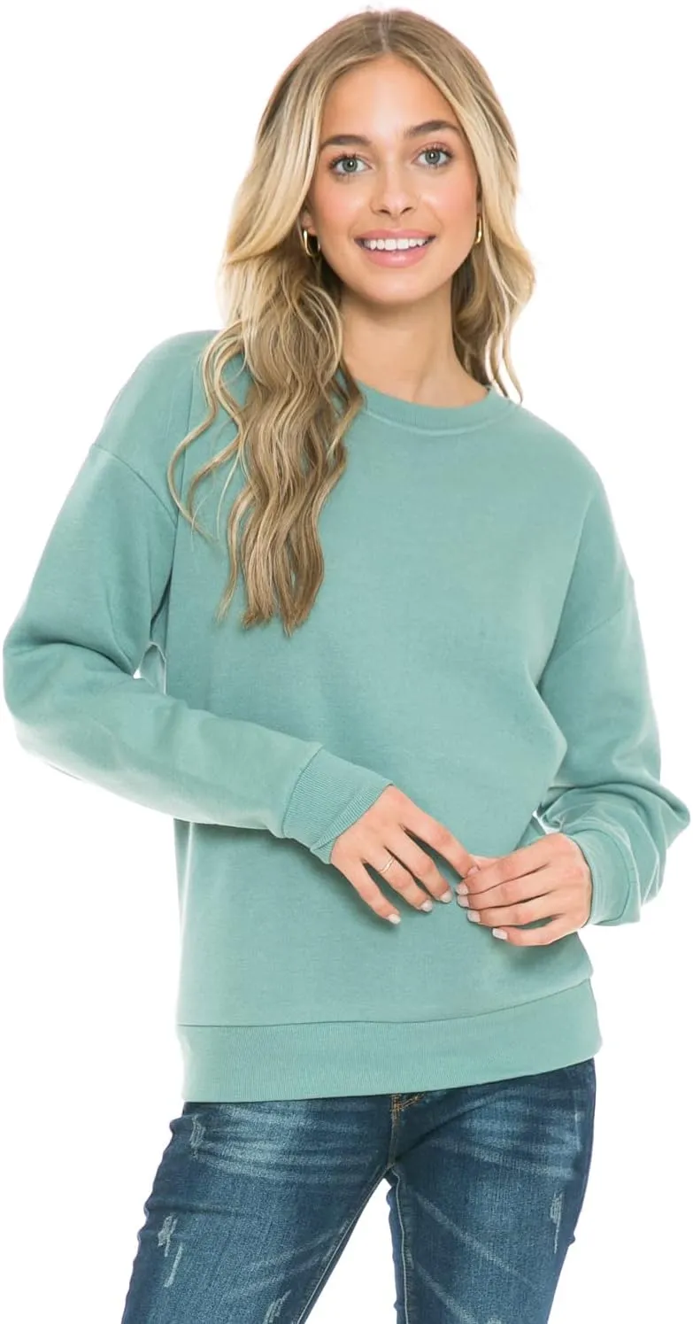 Urban Look Women's Fashion Basic Fleece Lined Crewneck Sweatshirt
