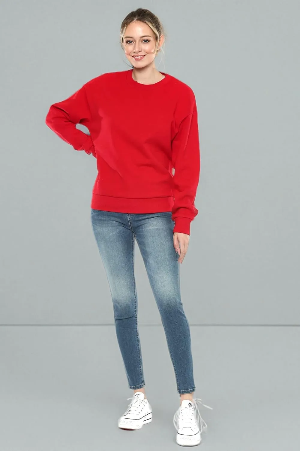 Urban Look Women's Fashion Basic Fleece Lined Crewneck Sweatshirt