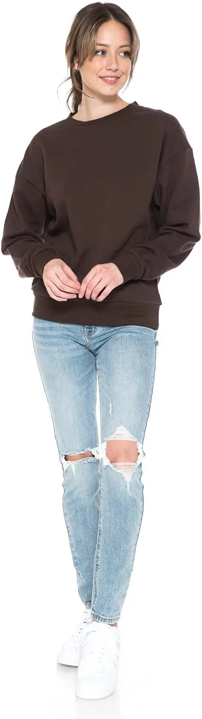 Urban Look Women's Fashion Basic Fleece Lined Crewneck Sweatshirt