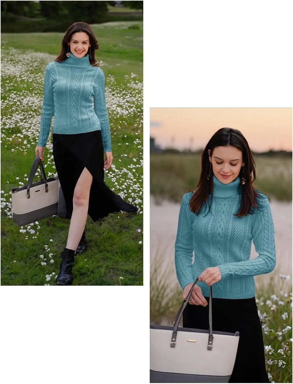 v28 Sweaters for Women Turtleneck Tunic Cable Knit Fall Winter Warm Pullover Fitted Sweater