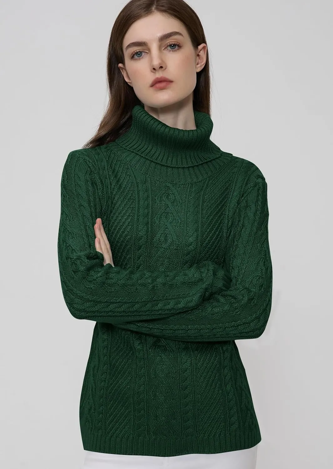 v28 Sweaters for Women Turtleneck Tunic Cable Knit Fall Winter Warm Pullover Fitted Sweater