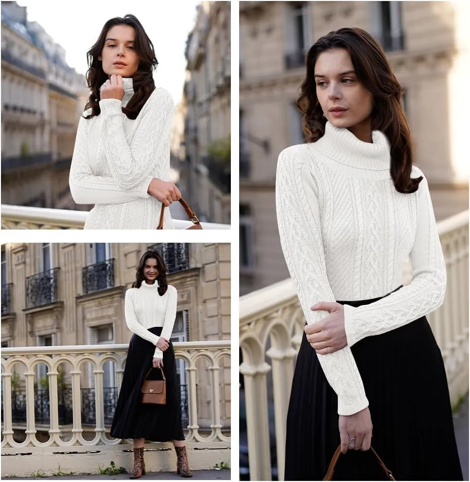 v28 Sweaters for Women Turtleneck Tunic Cable Knit Fall Winter Warm Pullover Fitted Sweater