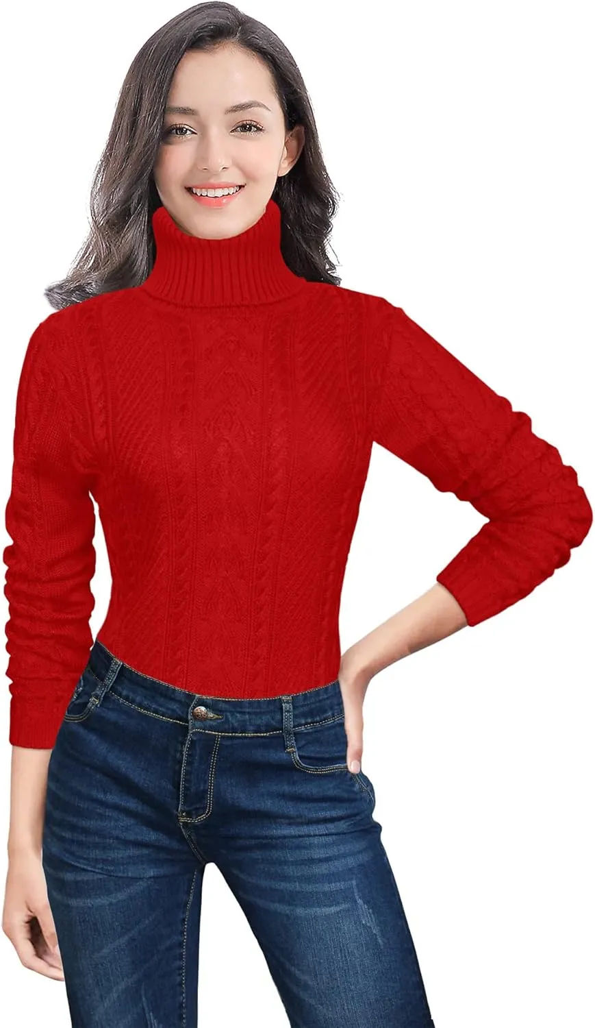 v28 Sweaters for Women Turtleneck Tunic Cable Knit Fall Winter Warm Pullover Fitted Sweater