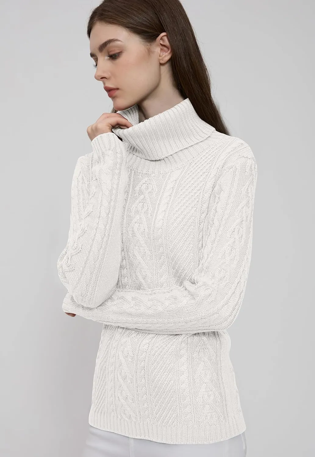 v28 Sweaters for Women Turtleneck Tunic Cable Knit Fall Winter Warm Pullover Fitted Sweater