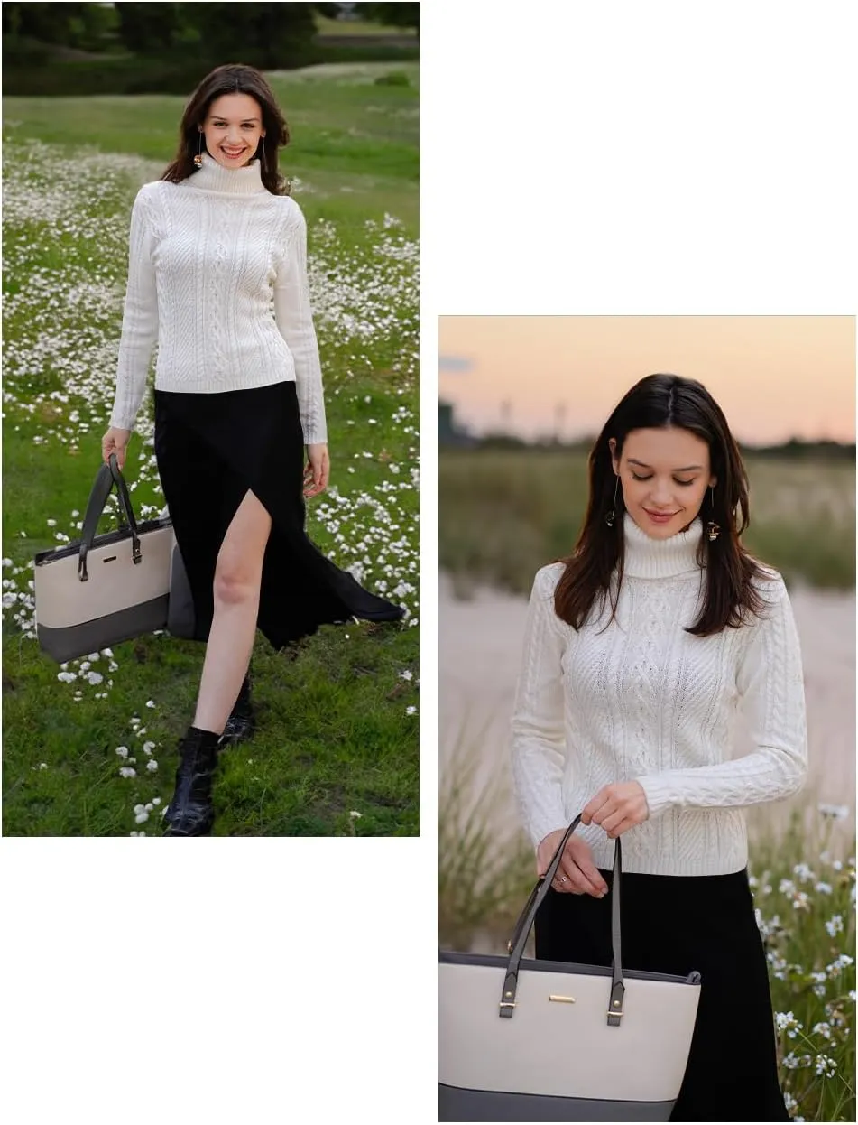 v28 Sweaters for Women Turtleneck Tunic Cable Knit Fall Winter Warm Pullover Fitted Sweater