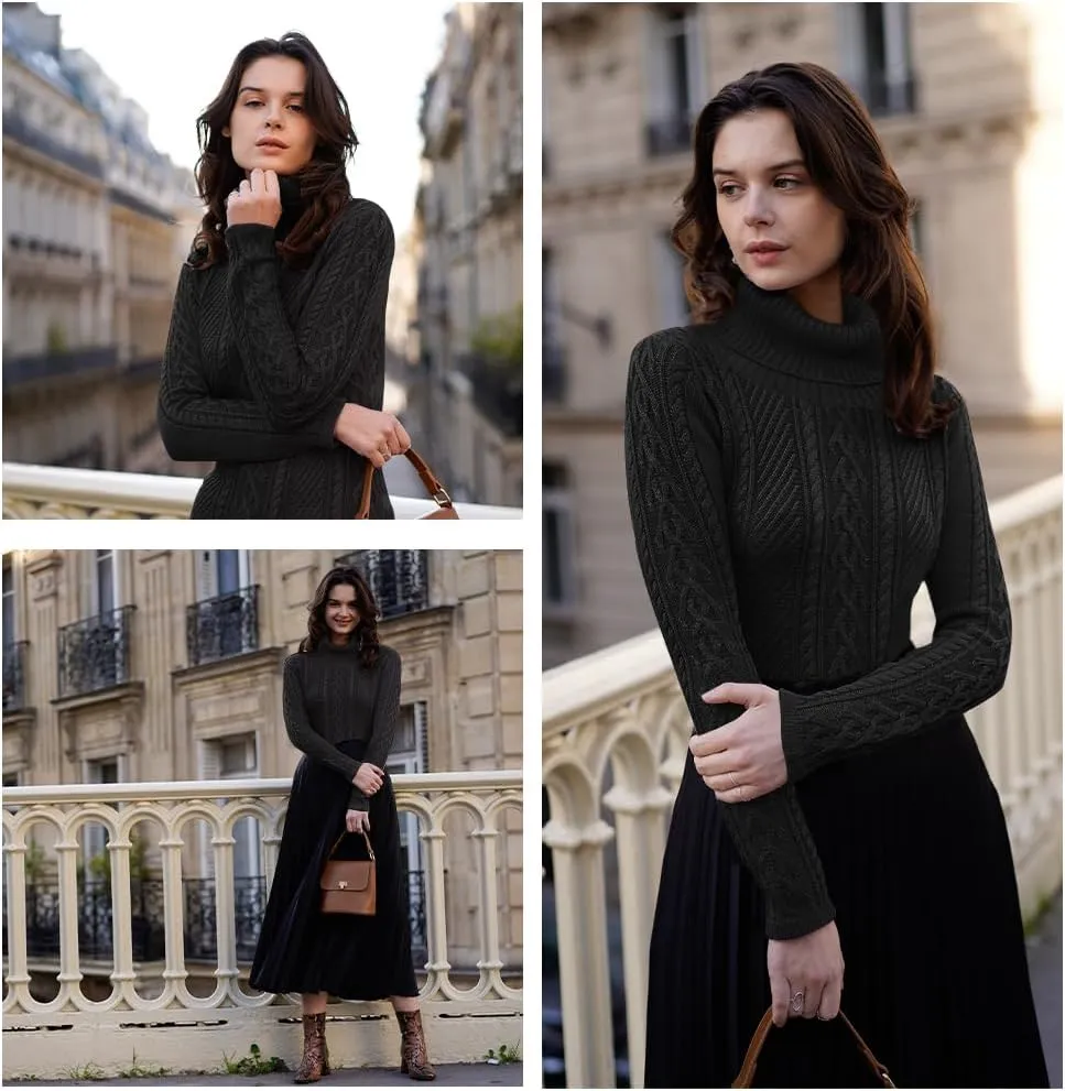 v28 Sweaters for Women Turtleneck Tunic Cable Knit Fall Winter Warm Pullover Fitted Sweater