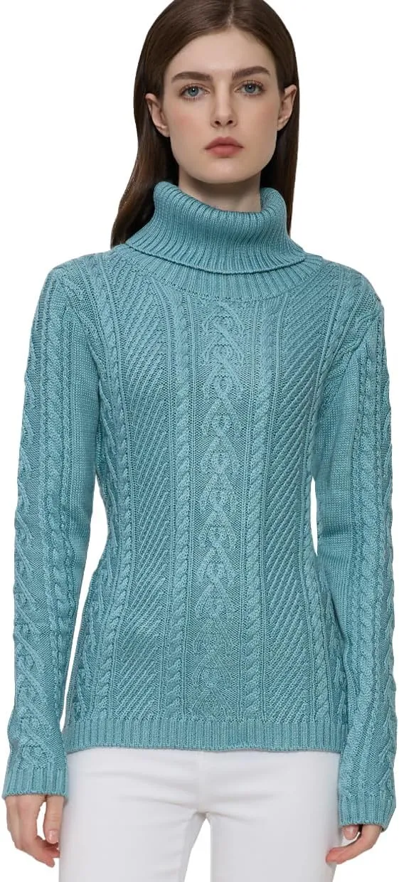 v28 Sweaters for Women Turtleneck Tunic Cable Knit Fall Winter Warm Pullover Fitted Sweater