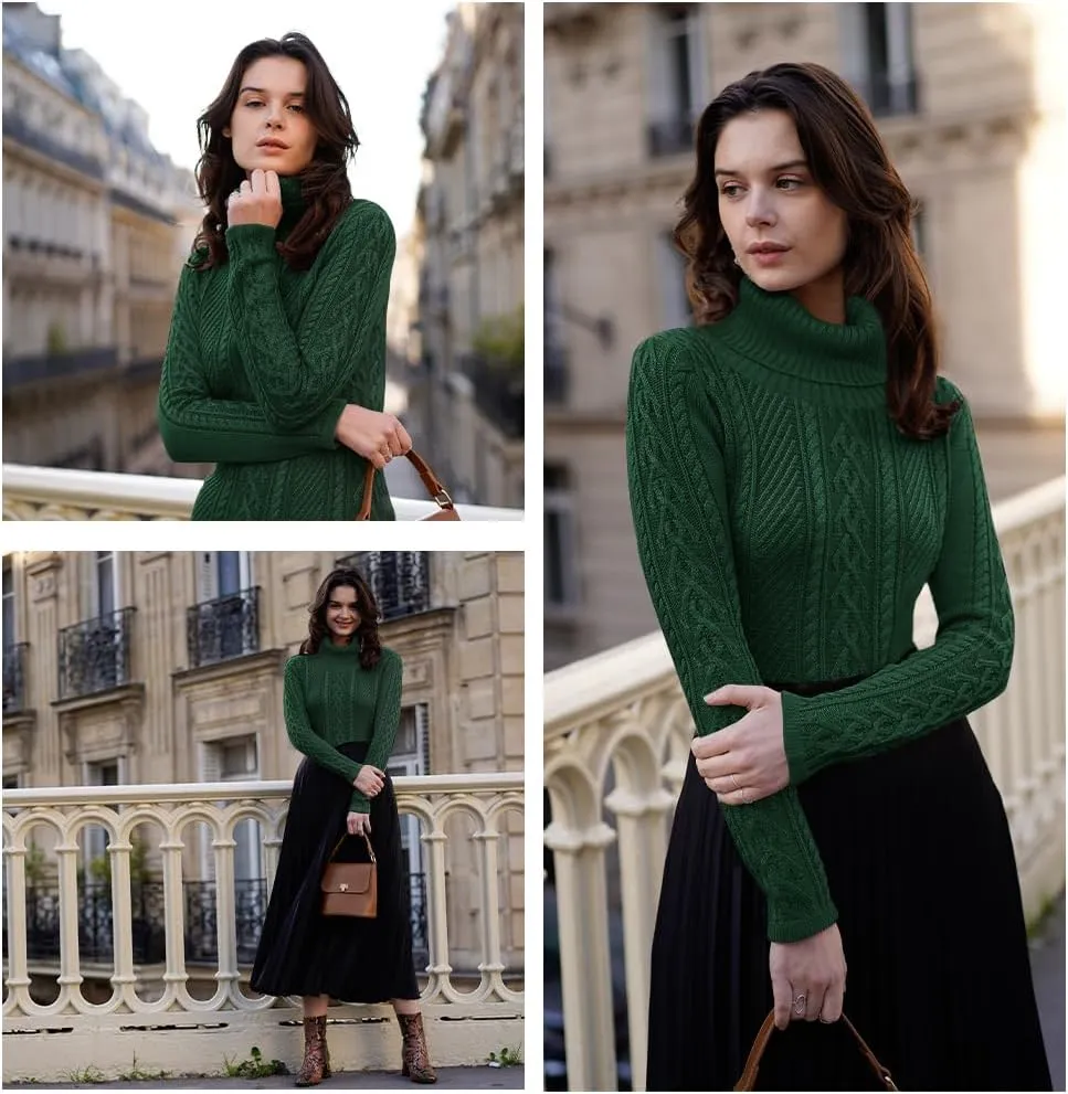 v28 Sweaters for Women Turtleneck Tunic Cable Knit Fall Winter Warm Pullover Fitted Sweater