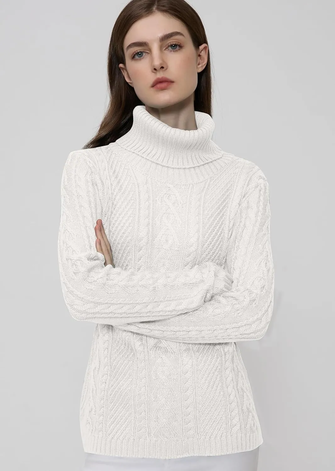 v28 Sweaters for Women Turtleneck Tunic Cable Knit Fall Winter Warm Pullover Fitted Sweater