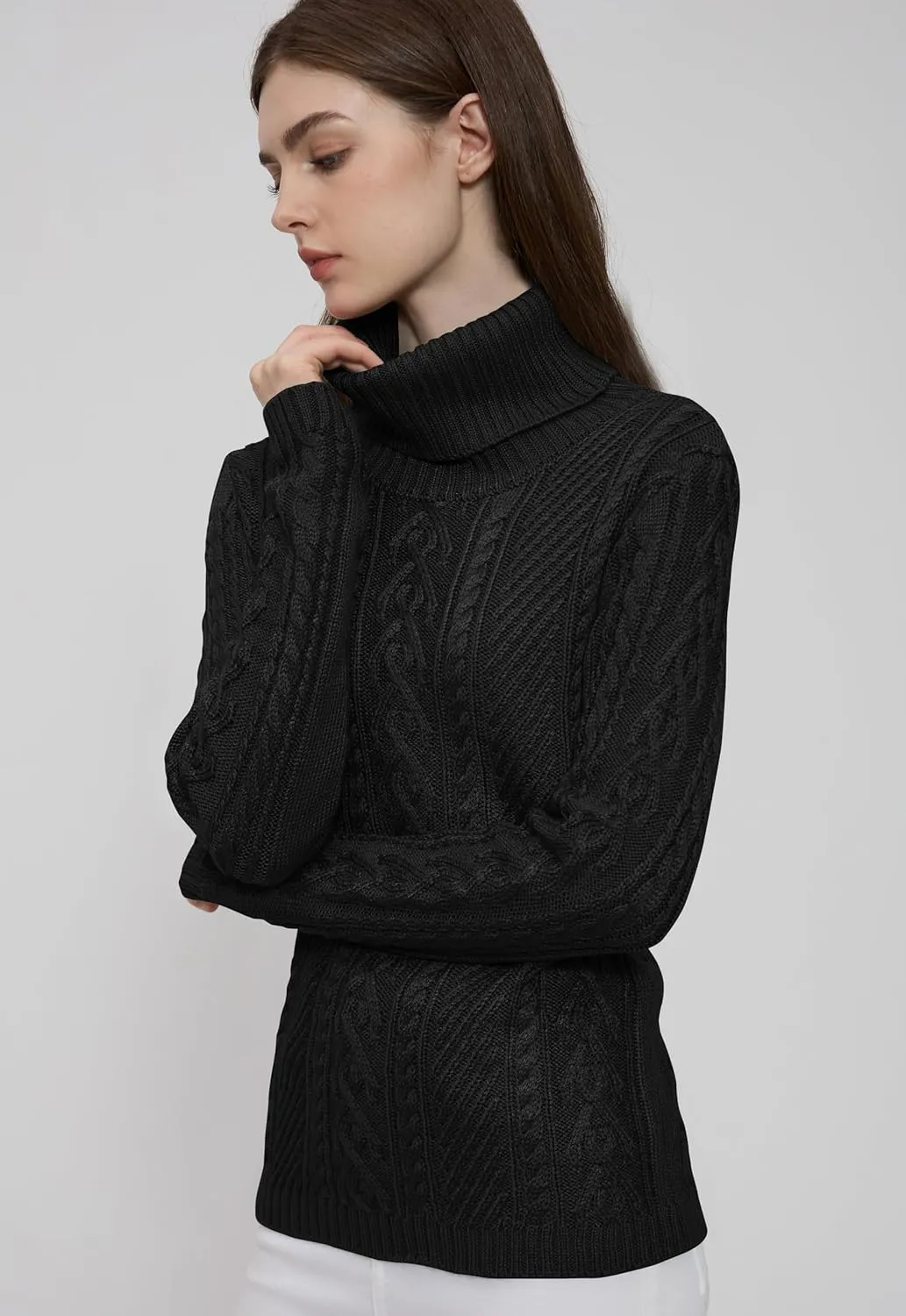 v28 Sweaters for Women Turtleneck Tunic Cable Knit Fall Winter Warm Pullover Fitted Sweater